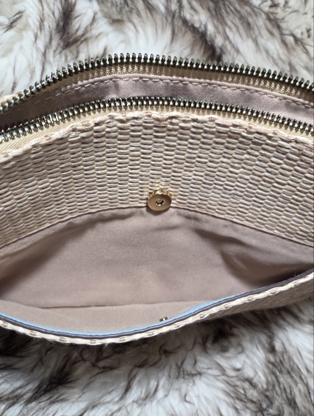 Nanette Lepore Natural Straw Shoulder Bag with Light Blue Trim - Picture 8 of 8